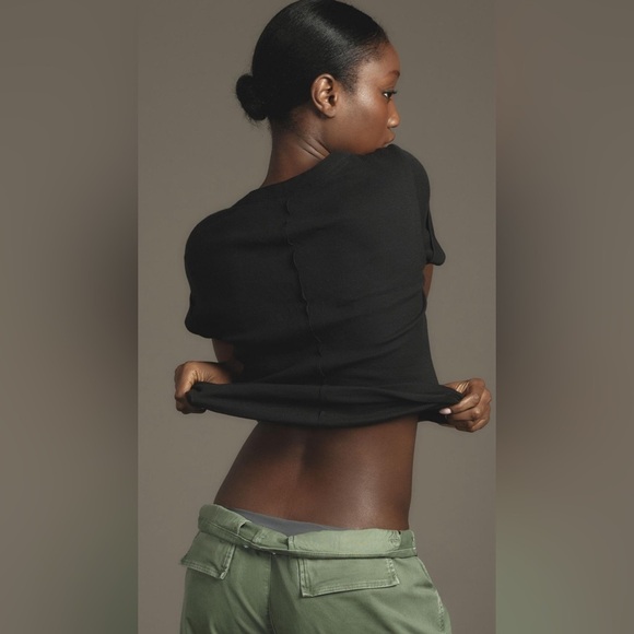 Pilcro The Andie Ribbed Henley Top Short-Sleeve Edition SZ: XL - Picture 2 of 13